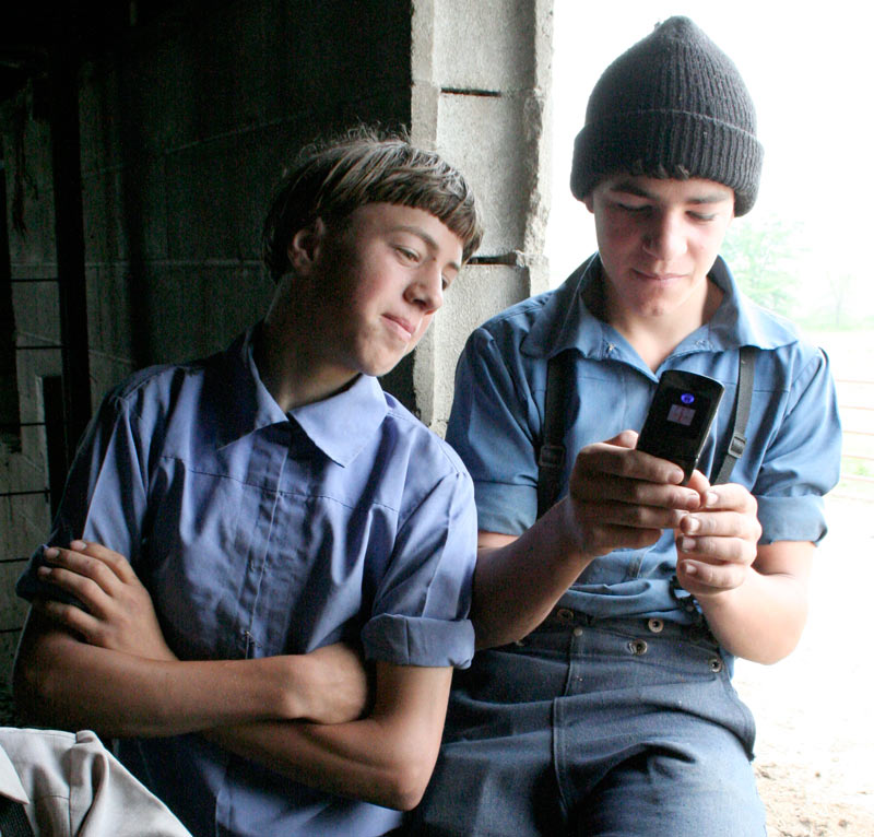 Amish cell phone in barn