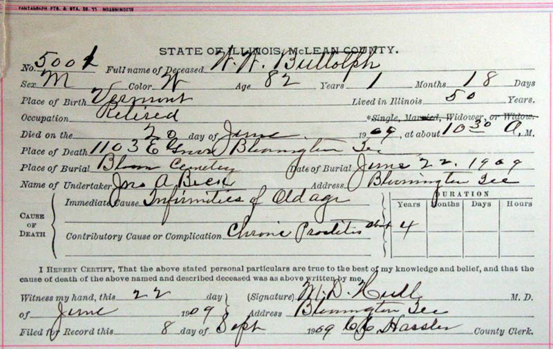 William Wallace Buttolph Death Certificate