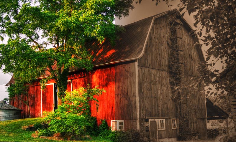 old and new barn